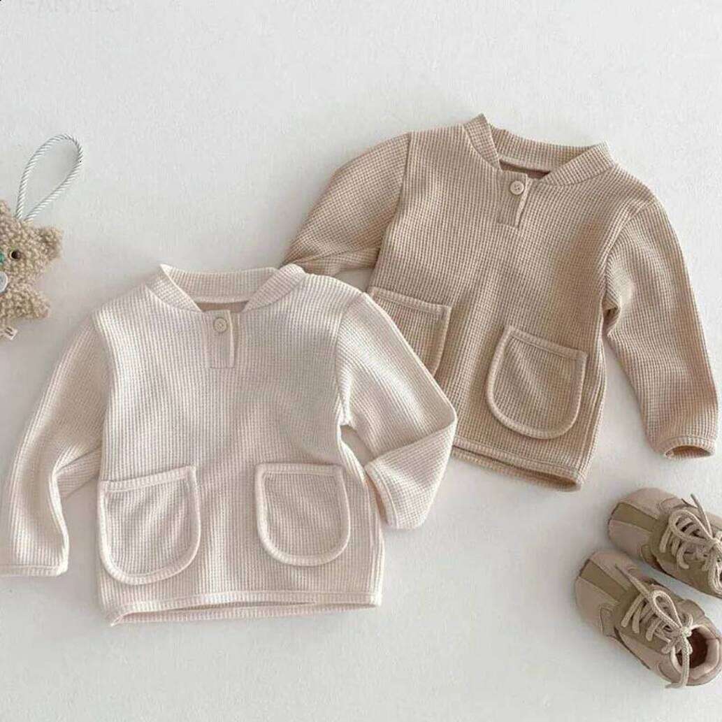 Girls Hoodie Korean Spring Children Clothing Fashion pullover Boys Girls Baby Pullover Long Sleeve Tshirts Casual Waffle Knitted Kids Sweatshirts To