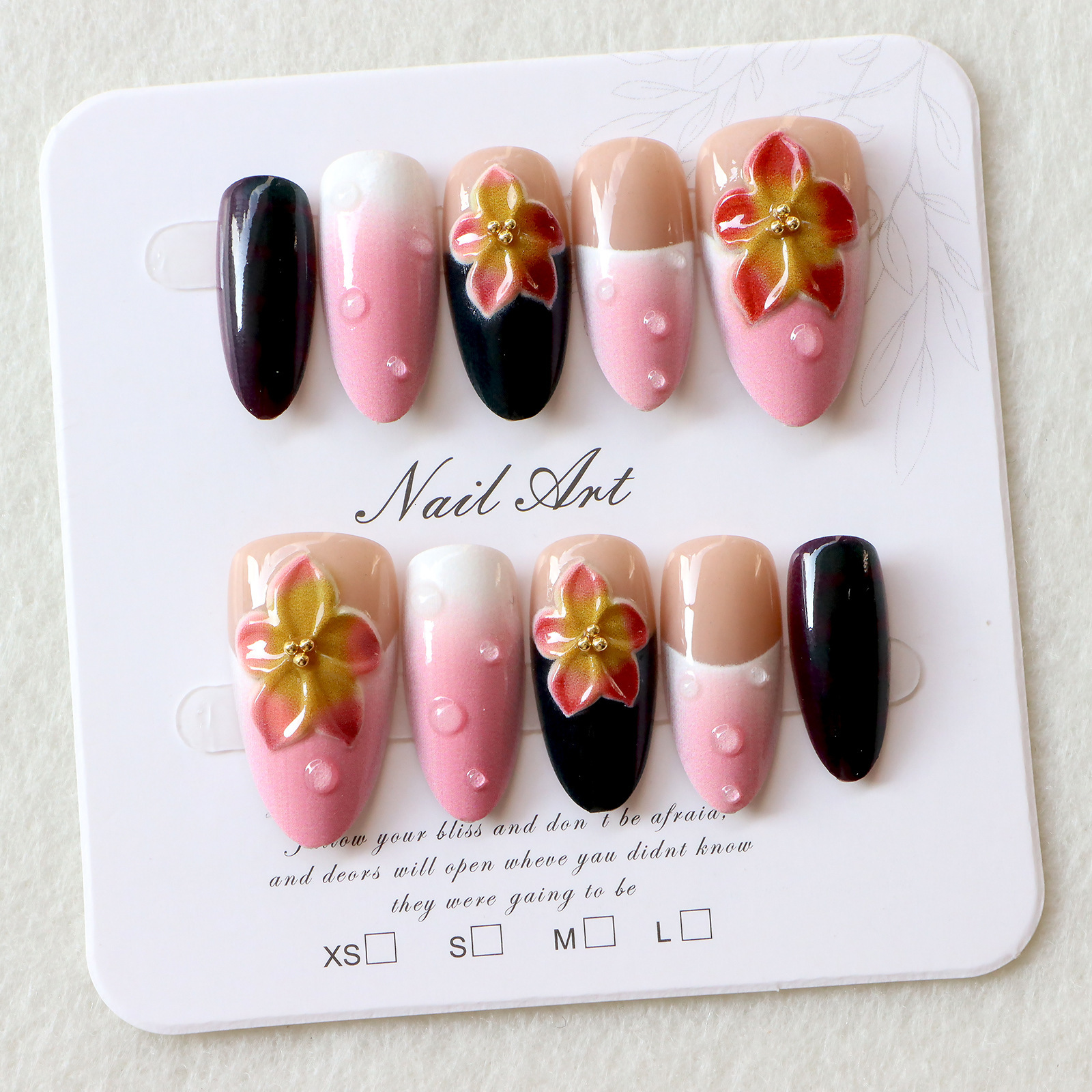 artificial nail European false American cross-border best-selling almond-shaped press-on nails, handmade with rhinestones and intricate 3D designs,