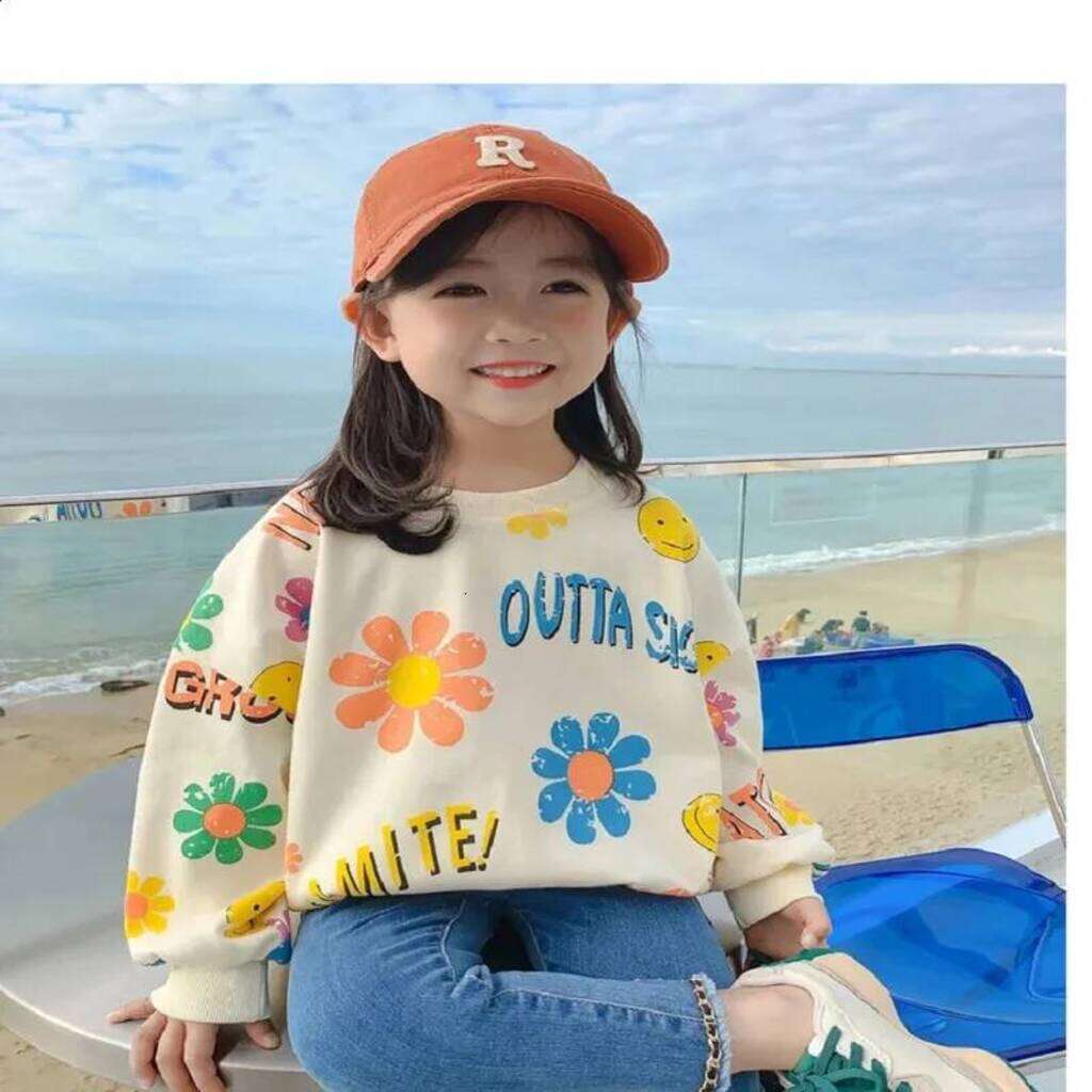 Girls Hoodie Spring Autumn pullover Kids Cotton Lovely Floral Sweatshirt Baby Girls Pullover Jumper Children Outfits Student Tracksuit Tops Crew Nec