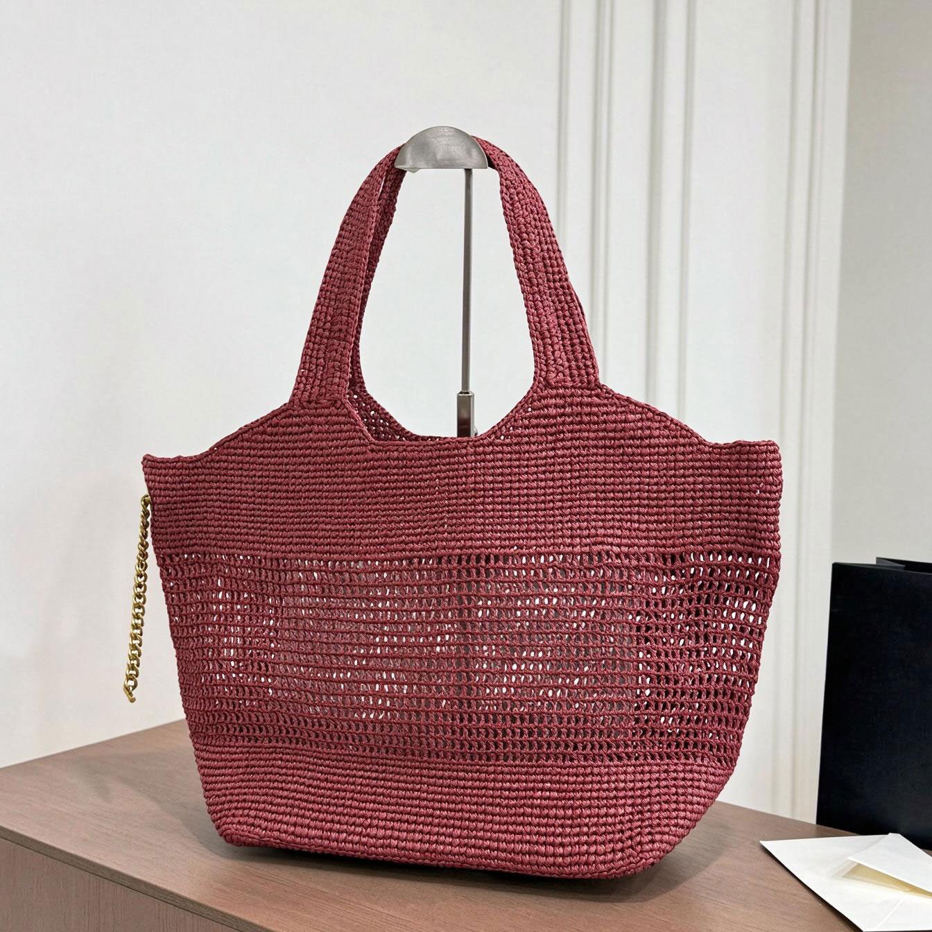 Designer Bag Raffia Woven Tote Bag Large Capacity Hollow Handbag 32.30cm Vintage Chain Decor Shoulder Bag Women Casual Beach Vacation Shopping Bag