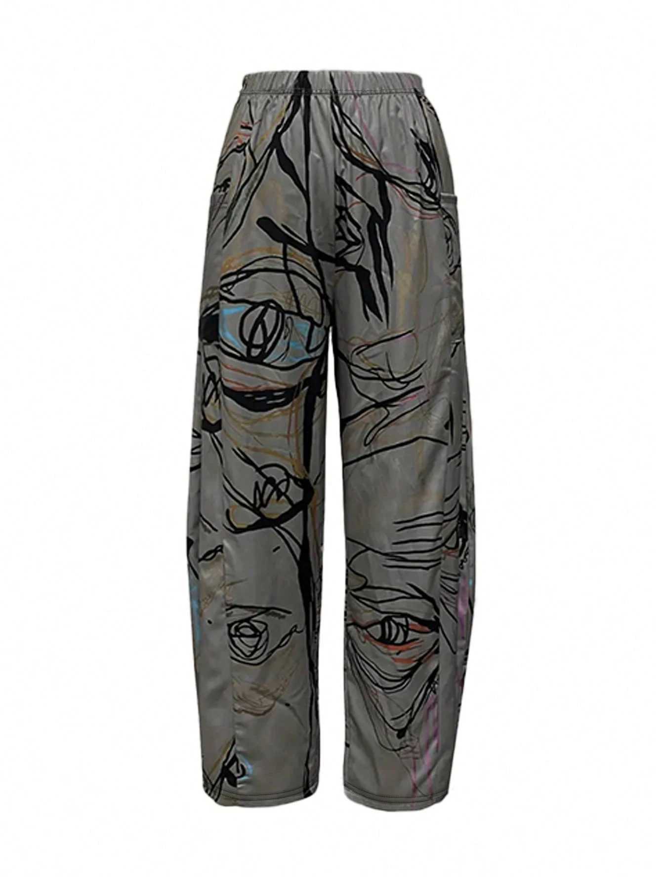 Pants Capris Plus Size Women's Casual high waisted wide leg pants loose straight leg random printed pants women's pantsW261017
