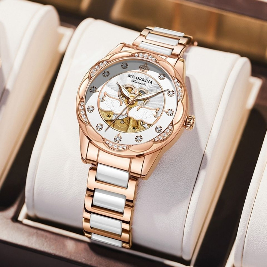 e Shipping quartz Swiss Women's Fully Automatic Mechanical With Diamond Inlay Ceramic Watch For Women ladies Simple Elegant ljh654