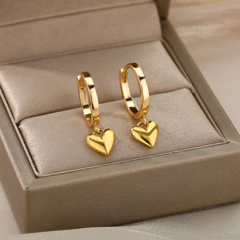 Stainless Steel Heart Earrings For Women Vintage Gold Color Love Heart Drop Earring Wedding Christmas Jewelry Gift Bijoux Femme261016