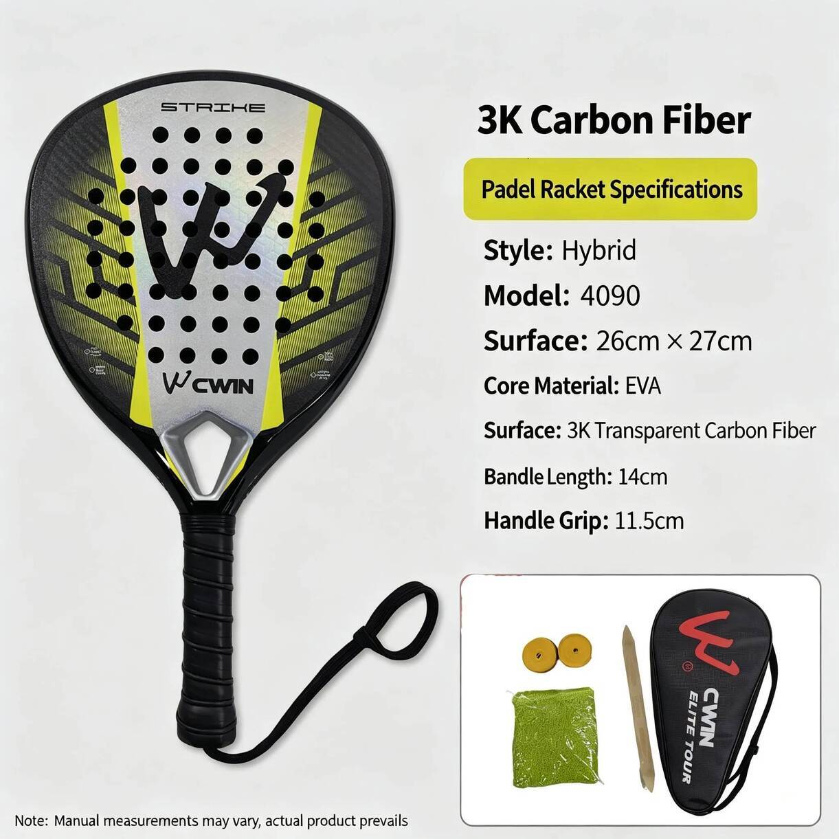 Multi-Piece full graphite professional tournament racquets Tennis Racket * Matching Kits CWIN 3K Carbon Fiber Padel Racket Hybrid Model 4090 High De