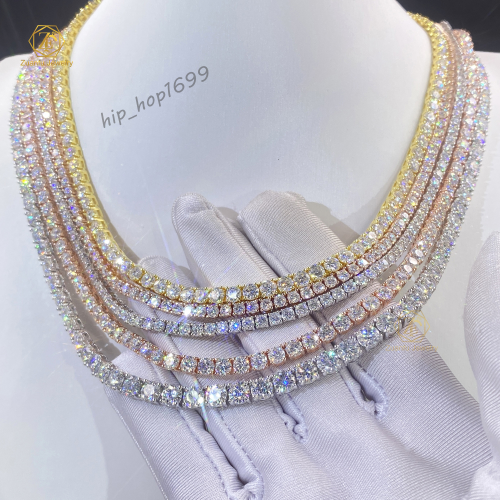 ZuanFo Jewelry 925 Silver Gra VVS Moissanite Diamond Tennis Chain 2MM 3MM 4MM 5MM Necklace Bracelet Men Women Hiphop Jewelry