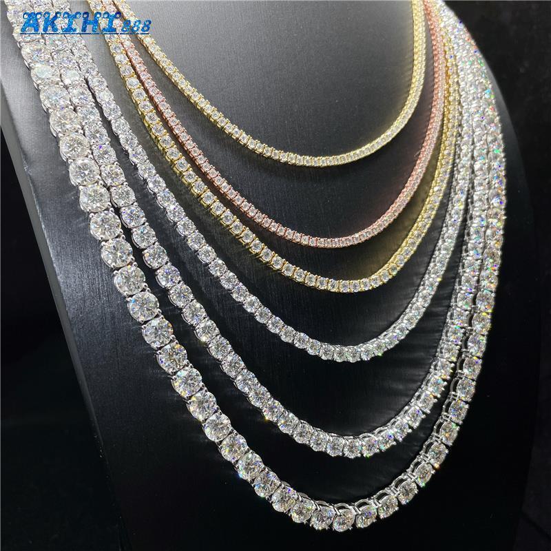 Hip Hop Iced Out D Color White VVS 925 Sterling Silver 2MM 3MM 4MM 5MM 6.5MM Moissanite Diamond Tennis Chain Necklace
