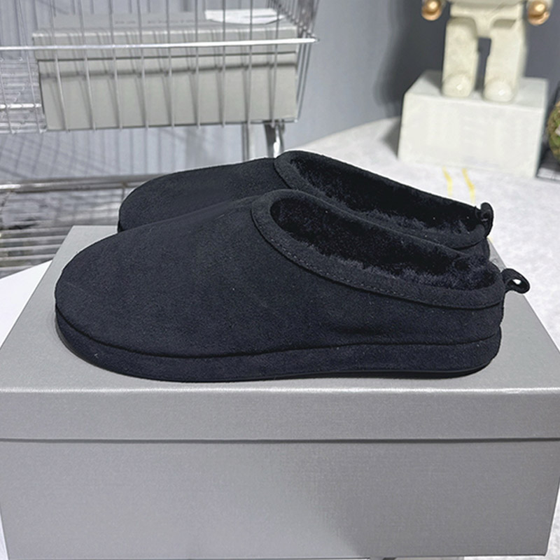 Womens Alaska Soft Platform Mule Black Split Calfskin Wool Polyester Acrylic Round Headed Leather Womens Mules Fashion Ladies Plush Shoes