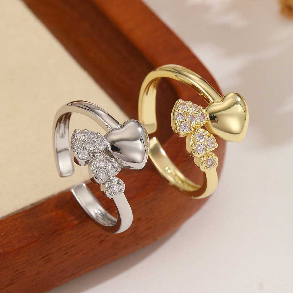Fashion Sweet heart-shaped diamond-studded open rings for women featuring unique designer uxury adjustable size making it a versatile and stylish ac