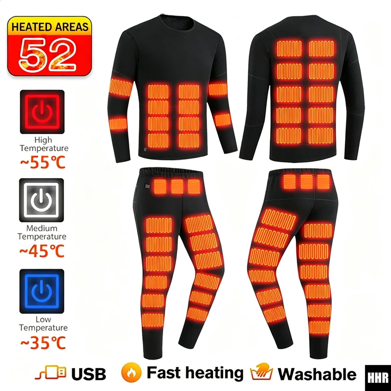 52 Heating Zones USB Electric Heated Underwear Winter Thermal Clothes for Men Women Warm Jacket Accessories 261012