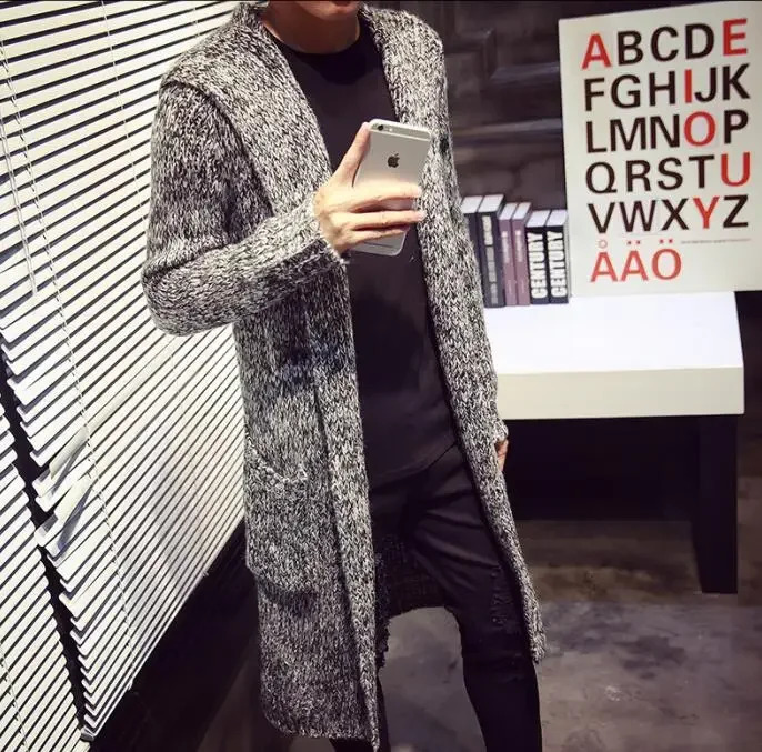 Autumn Winter Loose Long Mens Cardigans Sweaters Jumpers Hooded Sueter Knit Sweater Sudaderas 261012