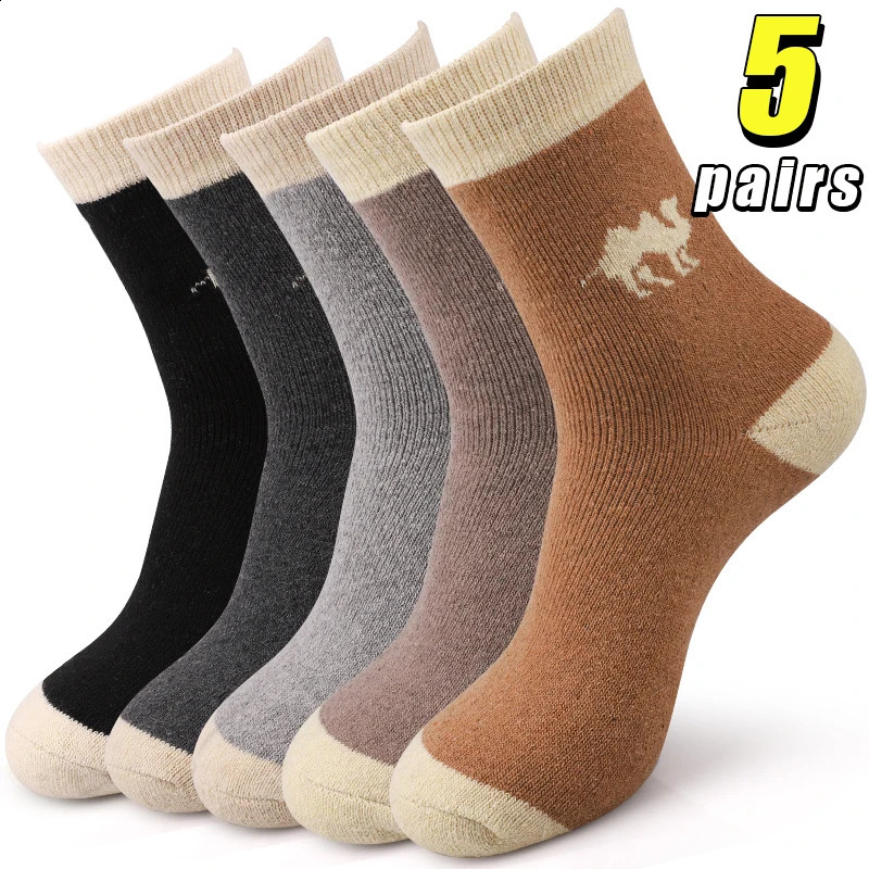 5Pairs Thicken Wool Socks for Men Thermal Winter MidTube Sports High Quality Snow Terry Cashmere 261017