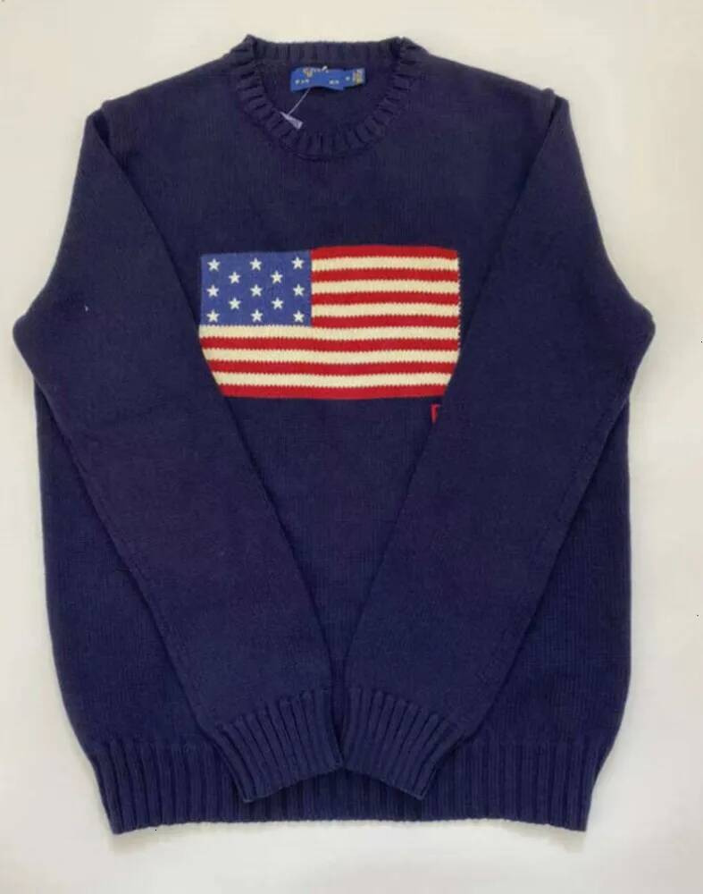 Designer Womens sweater Crew neck Flag Clothes Mens Navy Blue Knitted Sweater Polo Shirt Round Neck Cotton Loose Retro Fashion Casual High Quality p