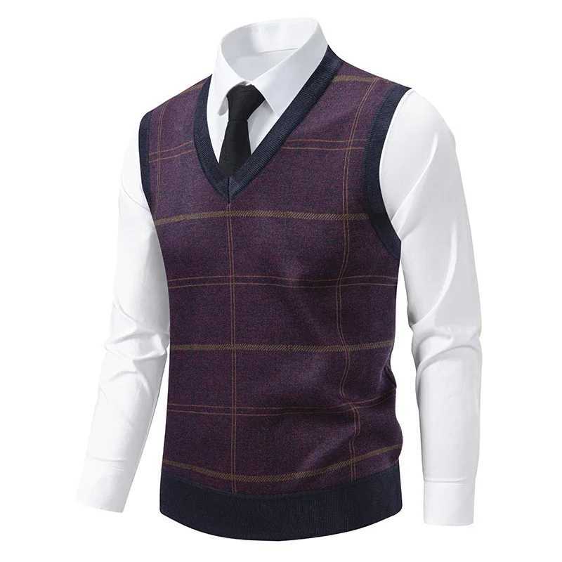 Vests Men's Knitted Warm Men's Sweater in Autumn and Winter V-neck Vest Grid Twisted Flower Casual Fashion Versatile TopW261017