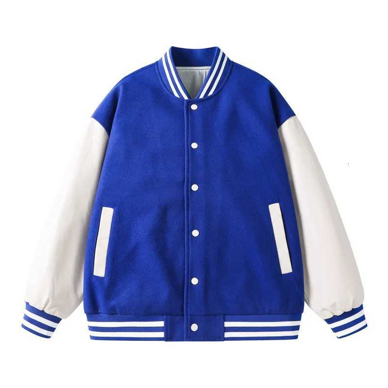 Blends Men's Jackets Men's Wool Bomber et Men Women Flocking Hip Hop Loose Casual Patchwork Coat Unisex Embroidery High Street Varsity Bas