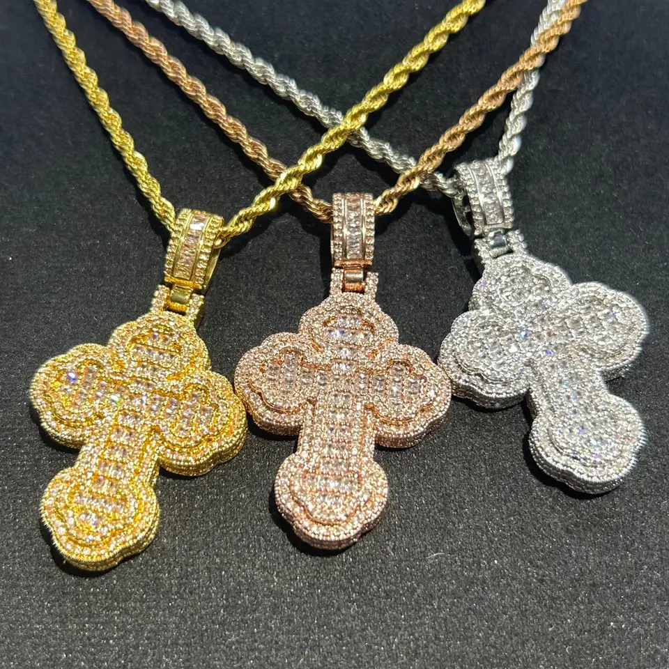 Men's Iced Out Angel Wings Pendant Necklace Hip Hop Cuban Link Chain Full Rhinestone Bling Cross Wings Pendant Luxury Streetw