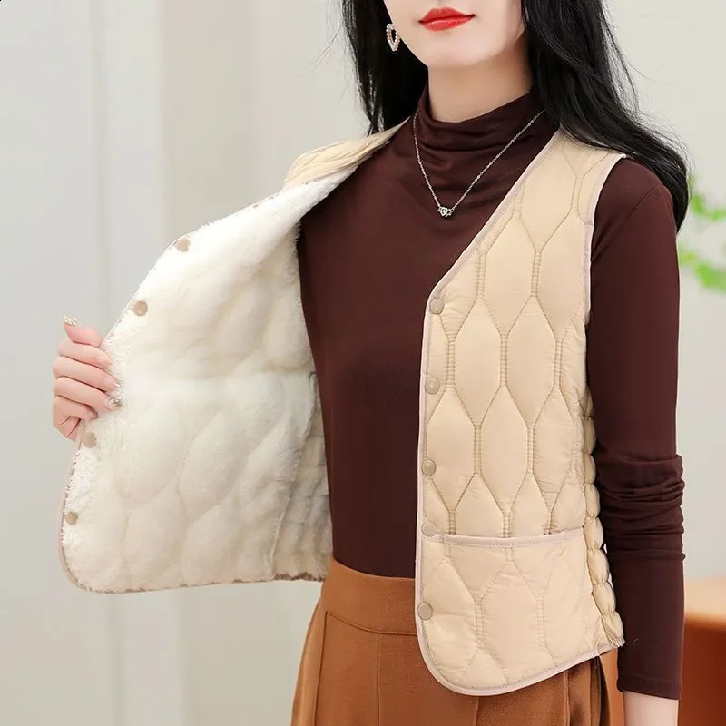 Autumn Down Cotton Solid Color V-neck Sleeveless Vest With Lightweight Warm And Slim Fit Comfortable Versatile Base Vests 261013