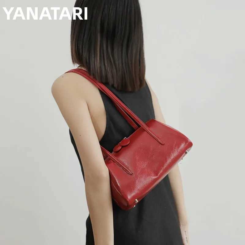 Evening Bags YANATARI Genuine Leather Bag Woman 2026 Vintage Long Shoulder Bag Handbags Top Grain Leather Underarm Bag Shopping Bag H261016