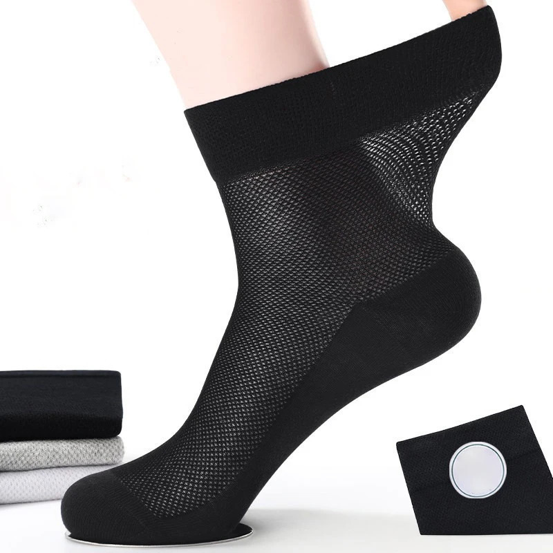 5 Pairs of HighQuality Men's Socks Classic Business Solid Color Crew Spring and Autumn Mesh Breathable Casual 261014