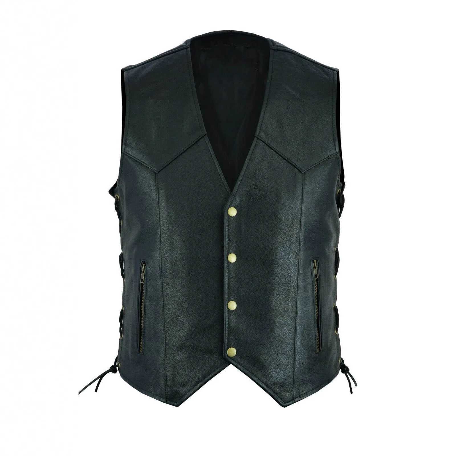 Vests Men's Leather Vest Men's V-Neck Single-Breasted Side Zipper Tie Short Sleeveless TopW261017