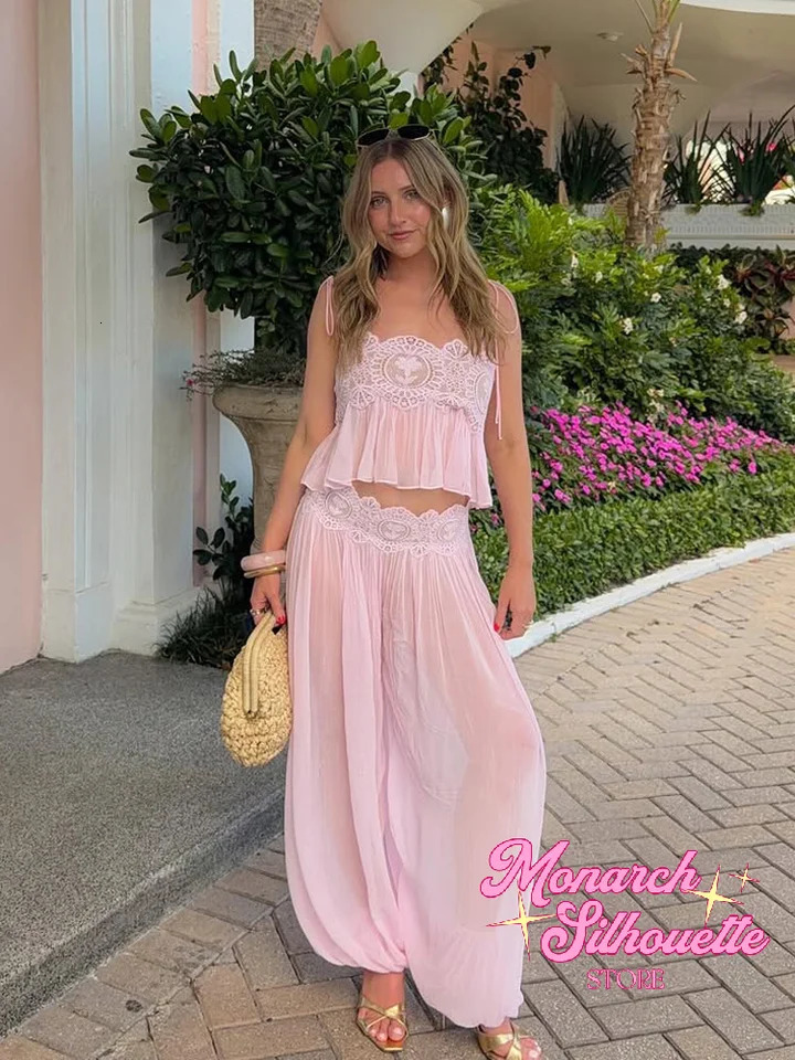 Solid Lace Patchwork Skirts Suits Women Chic Halter Deep V-neck Waist Cinching Skirt 2 Piece Sets 2026 Lady Summer Vacation Wear 261013