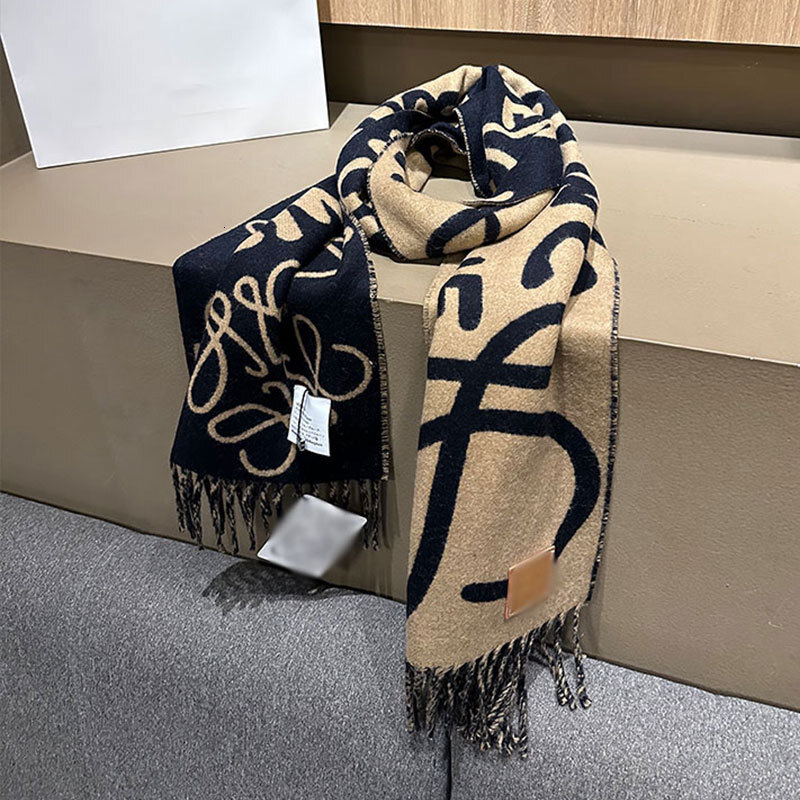Velvet Graffiti Pattern Double-Sided Wool And Cashmere For Women, Winter Versatile Warm Jacquard Scarf