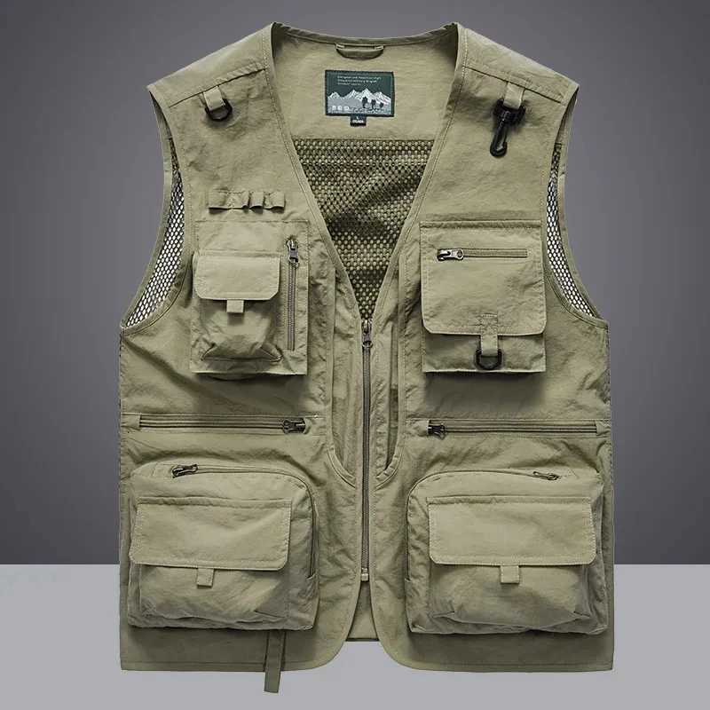 Quick Multipocket Men's Dry Vests Mesh Fishing Vests Men Outdoor Tactical Vest Hiking Hunting Casual Fisherman Vest Solid Sleeveless CoatsW2610
