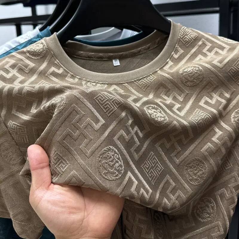 Men T-Shirt Designer Clothes Ice Silk Summer Short T Shirt For Middle Aged Luxury Brand short sleeve Men New Breathable Casual Round Neck Thin Jacqu