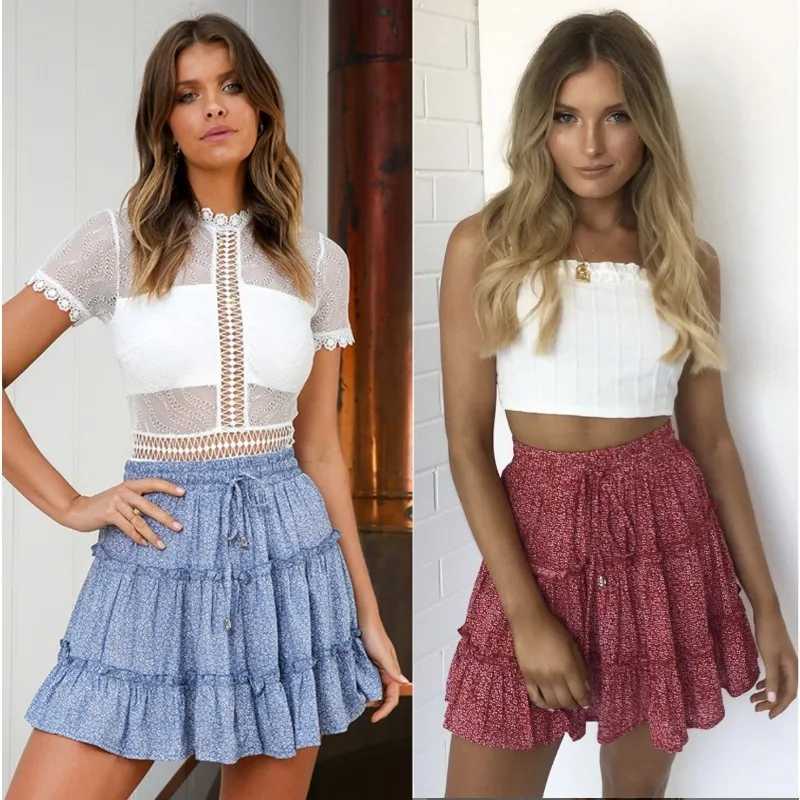 Skirt Skirts Floral High Waisted Womens A Line Ruffled Short Skirt Cute Feminine for Daily Outfits W261017