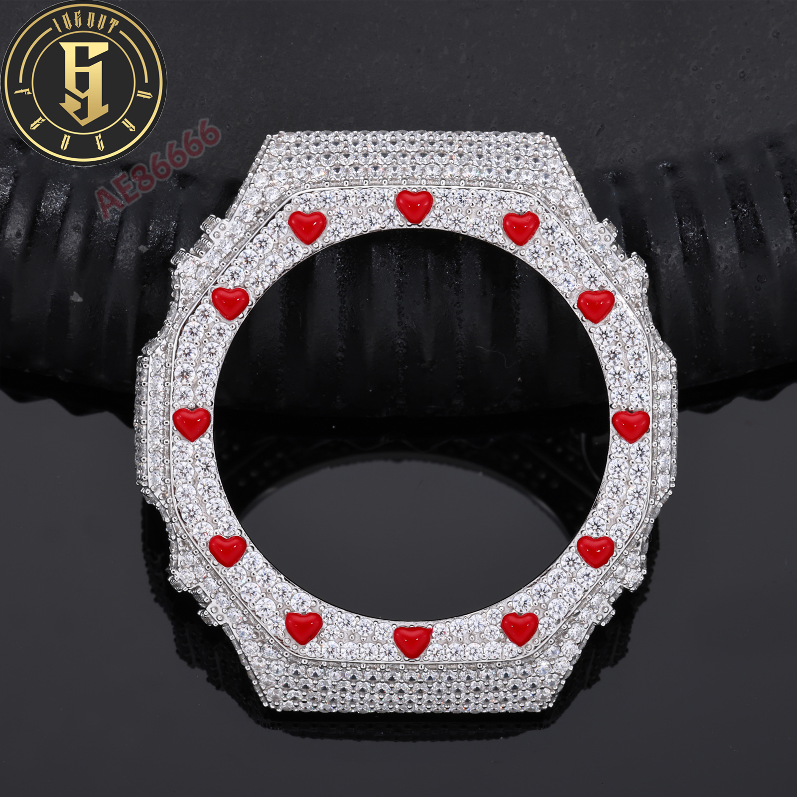 Iced Out Buss Down Watch Bezel For GA2100 Gold Plated Brass VVS Moissanite Watch Case With Red Enamel Heart Pass Diamond Tester Hip Hop Luxury Watch