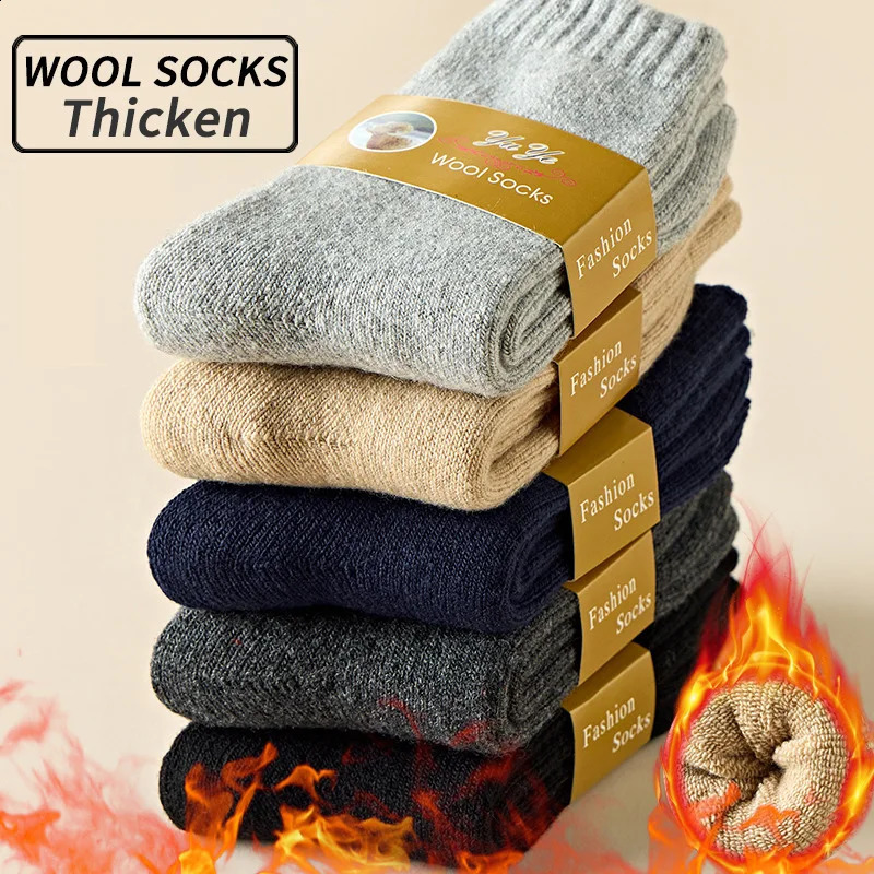 Men Thick Thermal Wool Socks Man Winter Warm Merino Rabbit Solid High Quality Male Cotton Casual Super Thicker Sock 261017