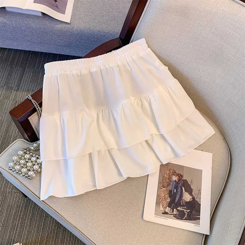 Women's Skirts Size 150Kg Plus Hip 165 Cake Short Skirt Casual Pleated Ruffled Edge Skirt Black White 5XL 6XL 7XL 8XL 9XL W261017