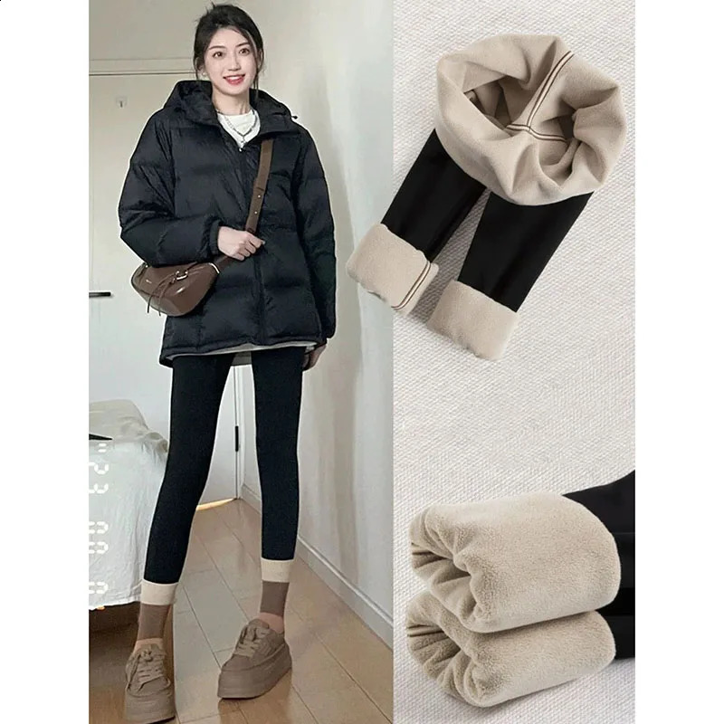 Fall Winter Thickend Plus Velvet Warm Legging Korean Fashion Streetwear Sharkskin Pants Solid Tight Elastic Yoga 261016