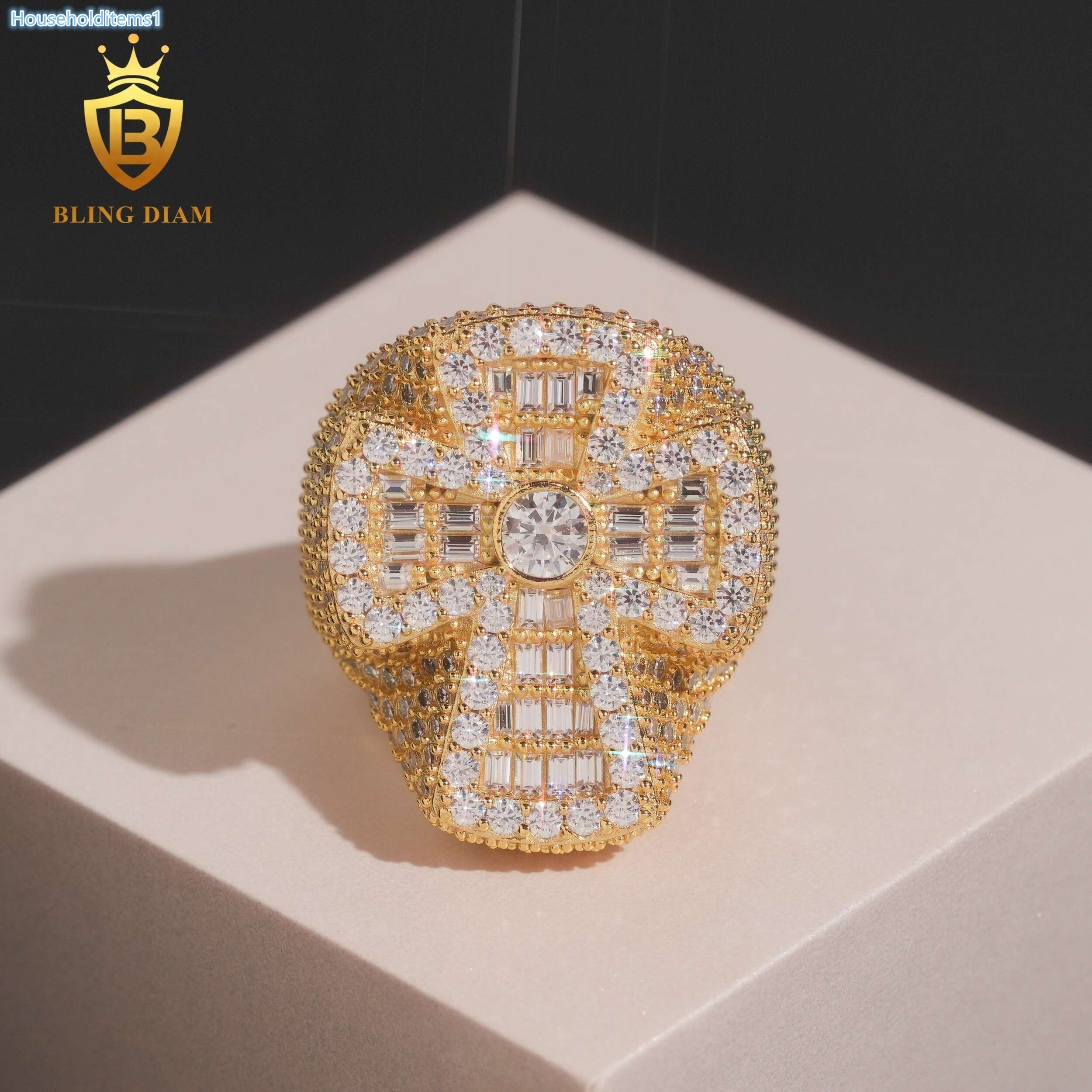 Fashion Ring Hip Hop Iced Out 925 Sterling Silver Fine Jewelry Moissanite Rings Iced Out Cross Ring for Men