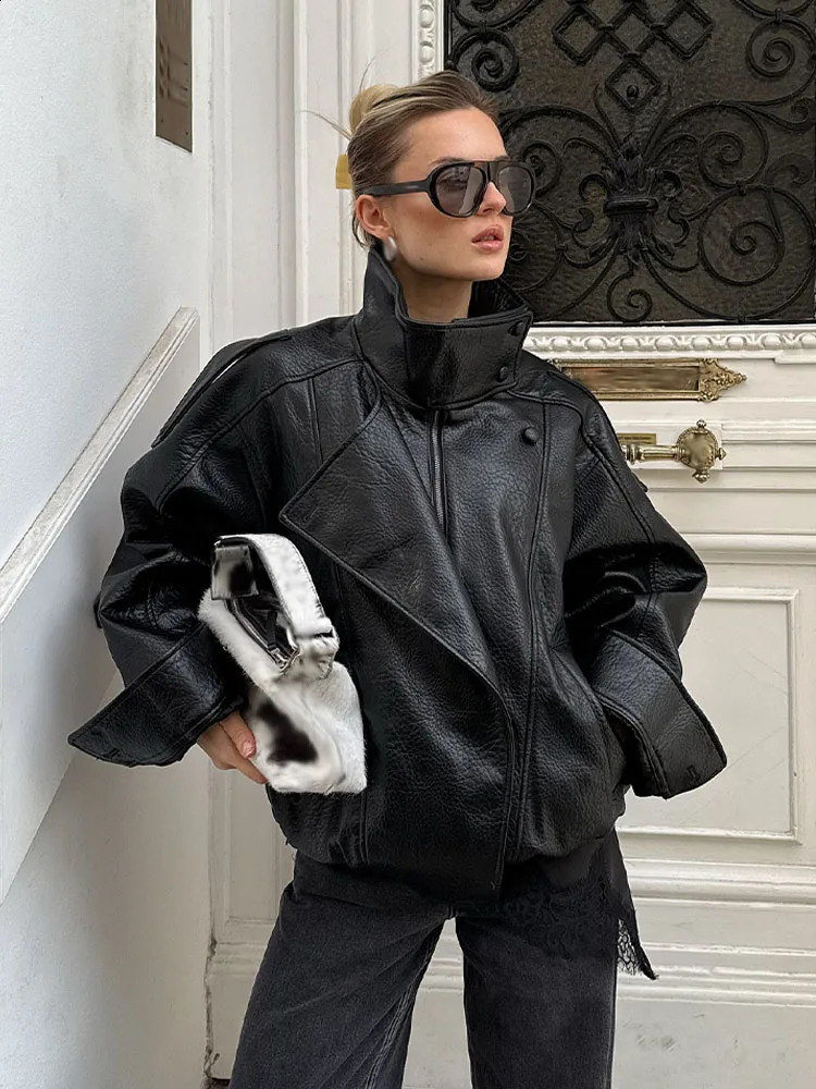 HH Women Autumn Elegant Street Style Coats Woman Asymmetric Button Pocket Long Sleeves Black Loose Zipper Slim Jackets 261017