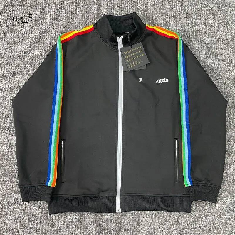 palm track suit Classic Rainbow Stripes Stand Collar Jacket Black Sport Coat High Street Trendy Couple Matching Soft Relaxed Versatile Fit Casual To