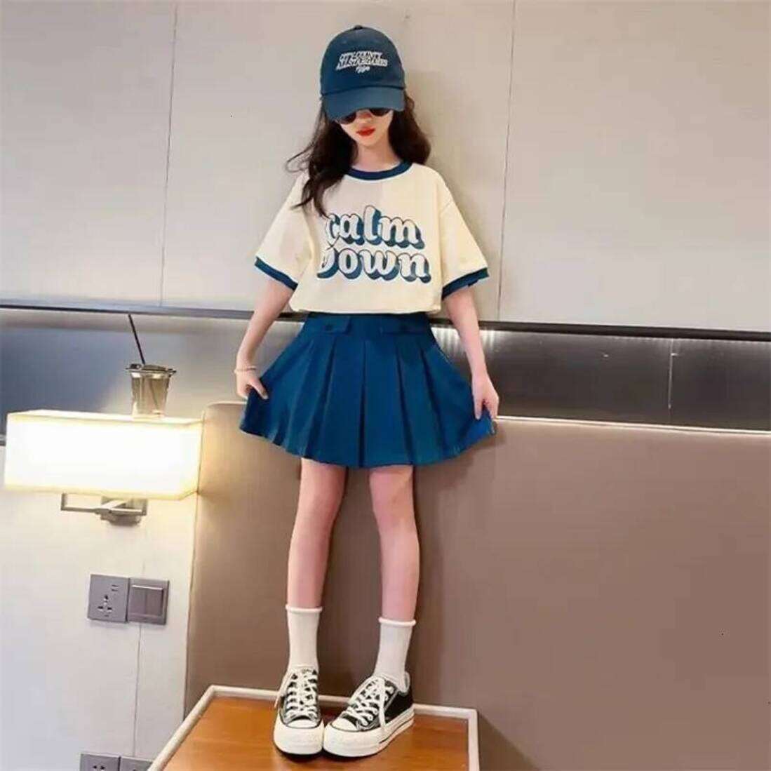 Boys Clothing Set Summer Spring Teenager Girls baby 2pcs Cloth Short Sleeve Letters T Shirt Cargo Skirt Dress Children 6 7 8 9 10 11 12 Year Toddl