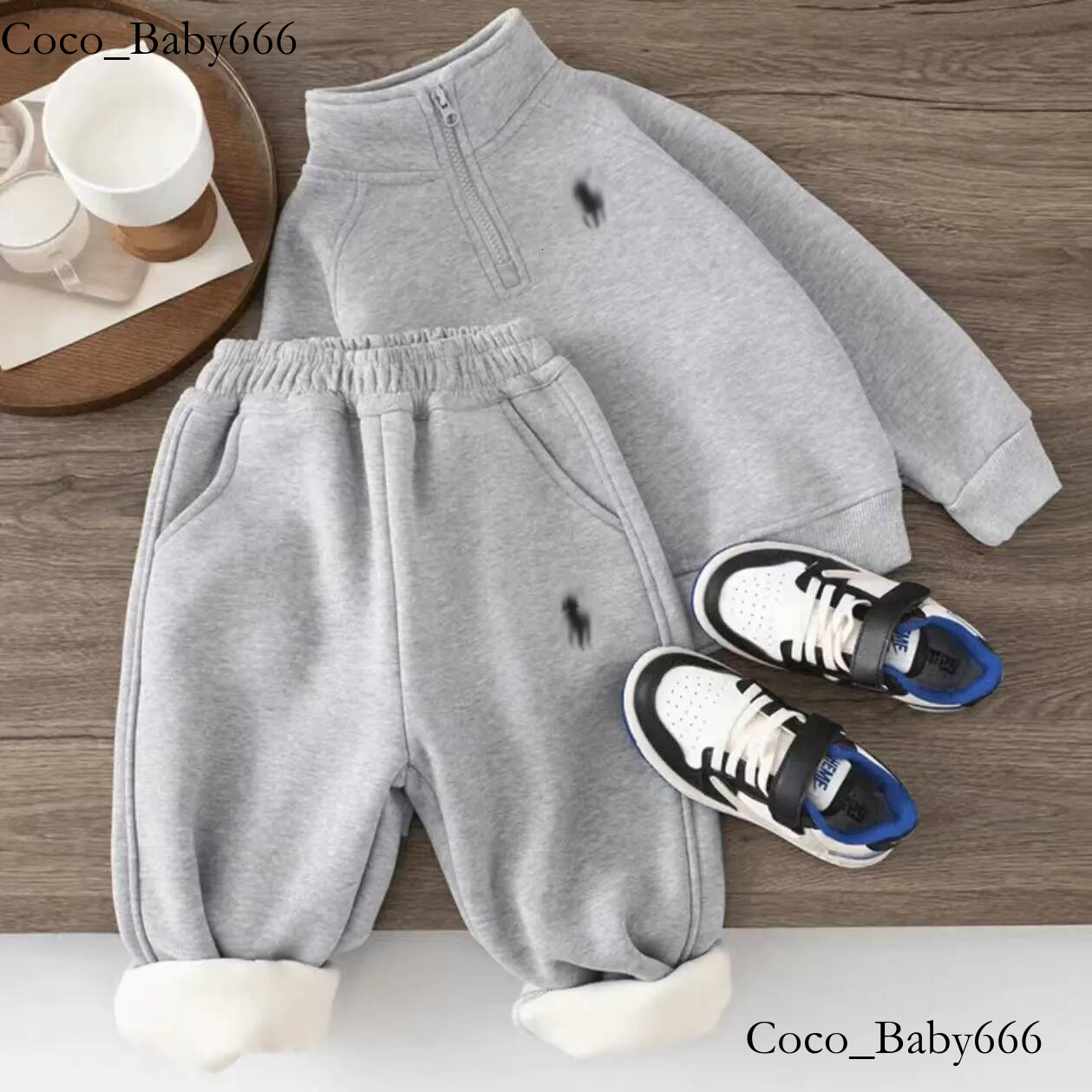 Designer Style Fleece Lined Kids Hoodie Set Thick Warm 2 Piece Sweatshirt Outfit For Boys Winter Sports Daily Wear
