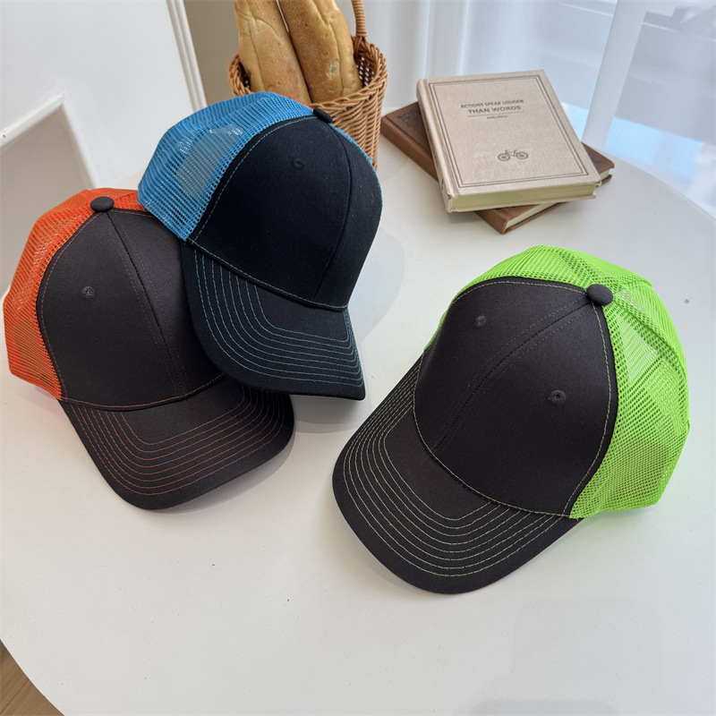 New summer hardbrimmed sunshade baseball men trendy pure black casual mesh with slightly curved brim plain travel cap for women
