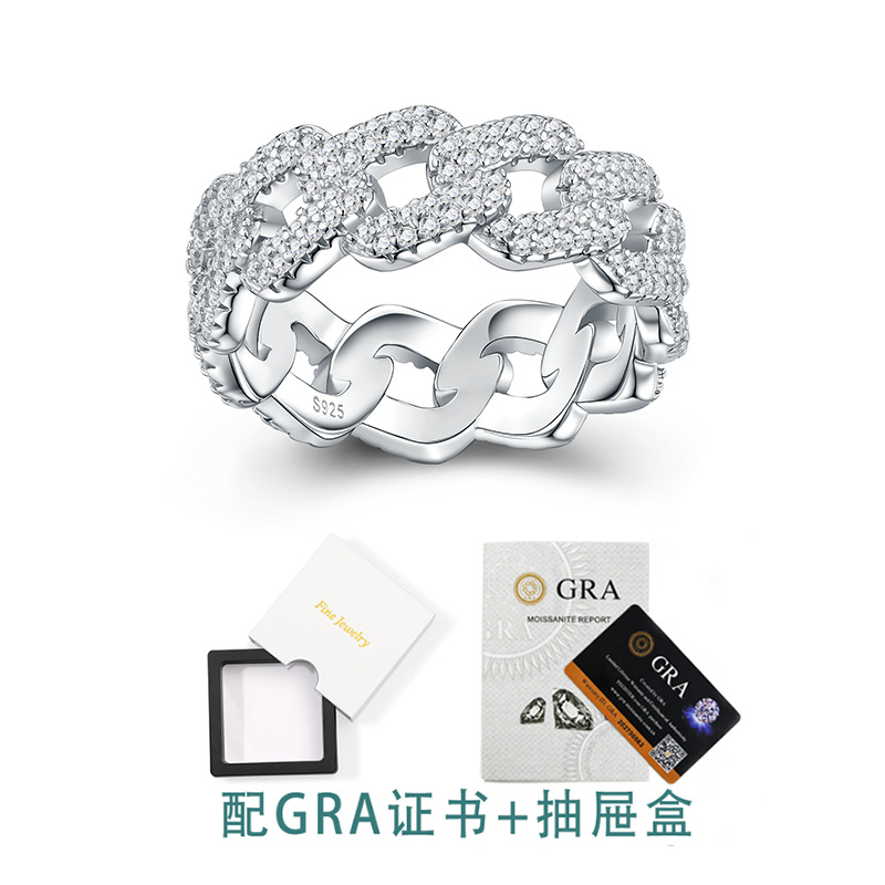 Mens Moissanite Ring designer S925 Silver Cuban Link Ring Hip-Hop ring Trendy ring Couple Ring Wholesale