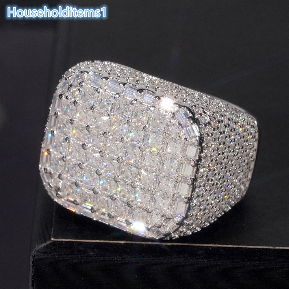 Pass Diamond Tester Baguette Diamond Band Solid 925 Sterling Silver Pave Vertical Set Princess Cut VVS Moissanite Band Rings