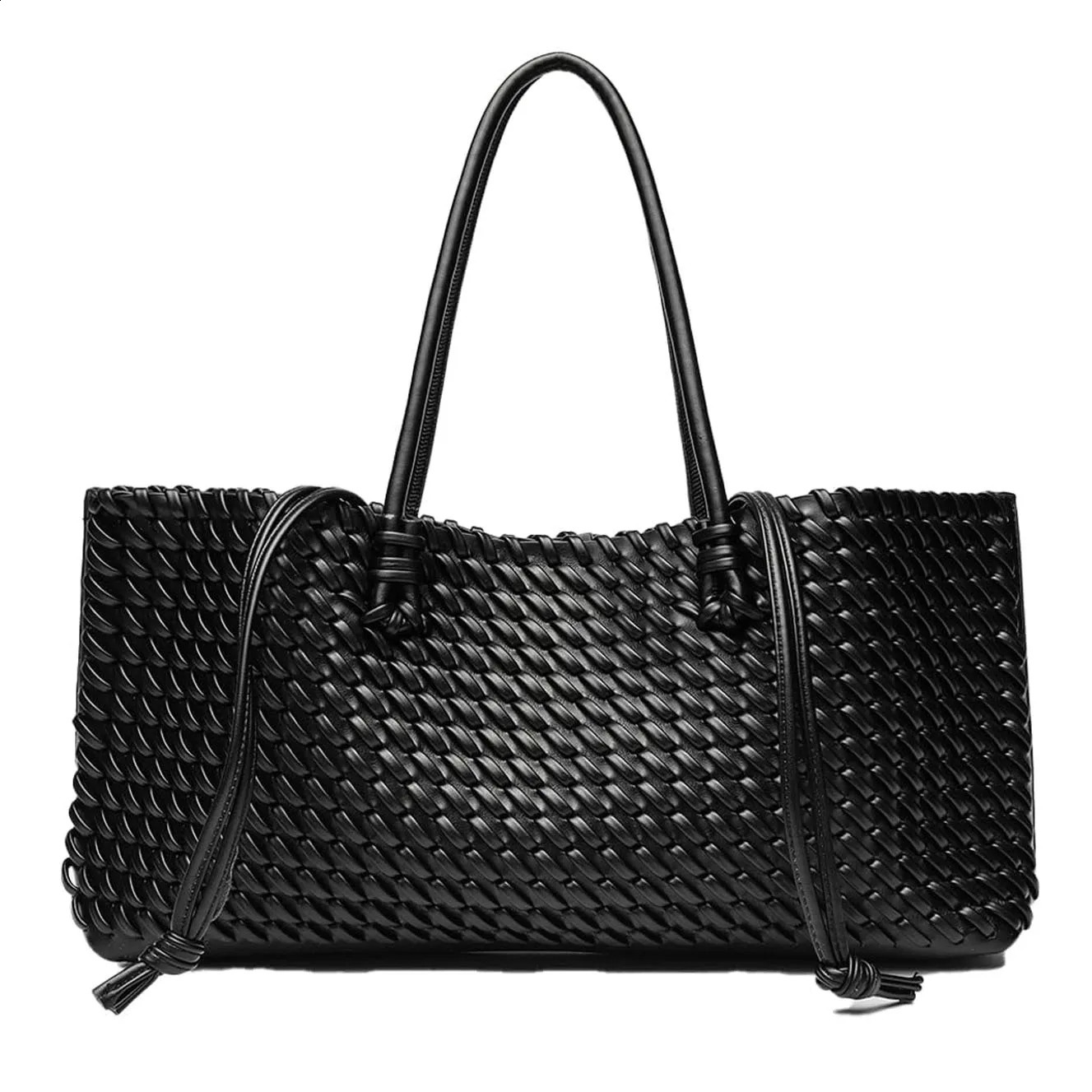 Woven Shoulder Tote Bag Women Top Handle Handbag Satchel Hobo Purse Casual Commuting Large Underarm Soft Vegan Leather 261017