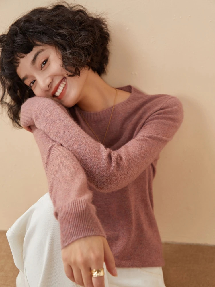 Womens Cashmere Pullover Sweater Autumn Winter Knitted Round Neck Loose Tops Basic Versatile Blouse Casual Wear Women's 261009