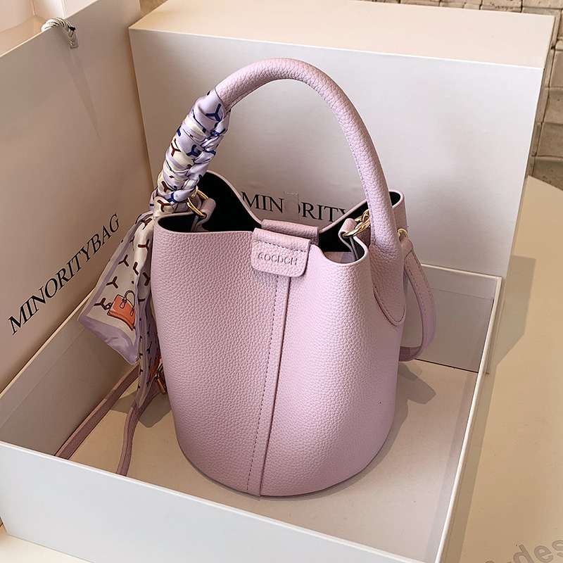 2026 New New Lychee Pattern Soft Leather Handbag For Women Summer Trendy Single Shoulder Crossbody Bag Fashion Scarf Bucket Underarm Free Shipping F
