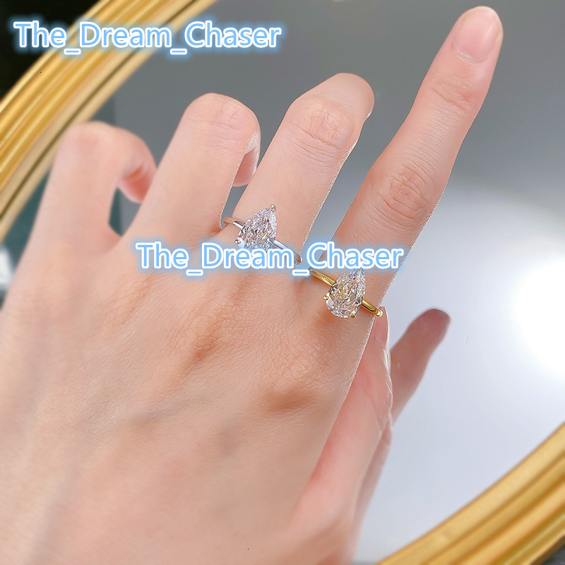 S925 Silver Water Drop Ring New Fashionable European and American 7 * 11 Ice Flower Cut Pear Shaped Ring Wedding Ring