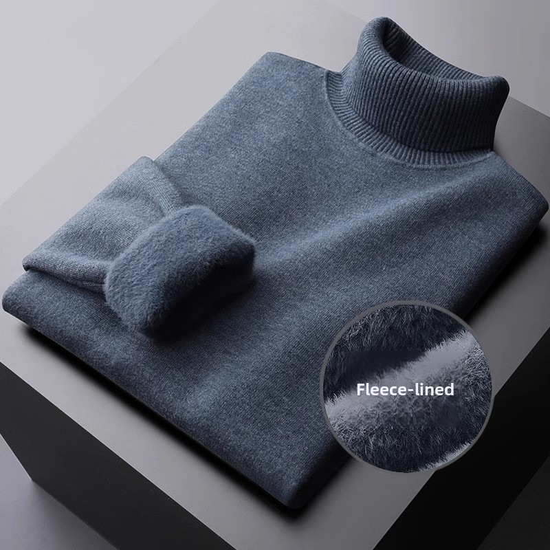 Fleece-Lined Men's Base Layer Turtleneck Sweater Men's Warm Sweater Autumn Winter Slim Fit Casual Turn-Down Collar Thickened Warm Knitwear