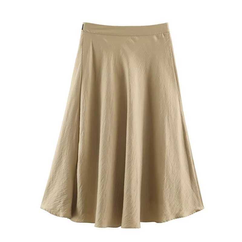 Midi Khaki Asymmetrical Skirts Women Skirt High Waist A-Line Skirt with Belt Vintage Pleated Layered Hem Casual Spring Autumn W261017
