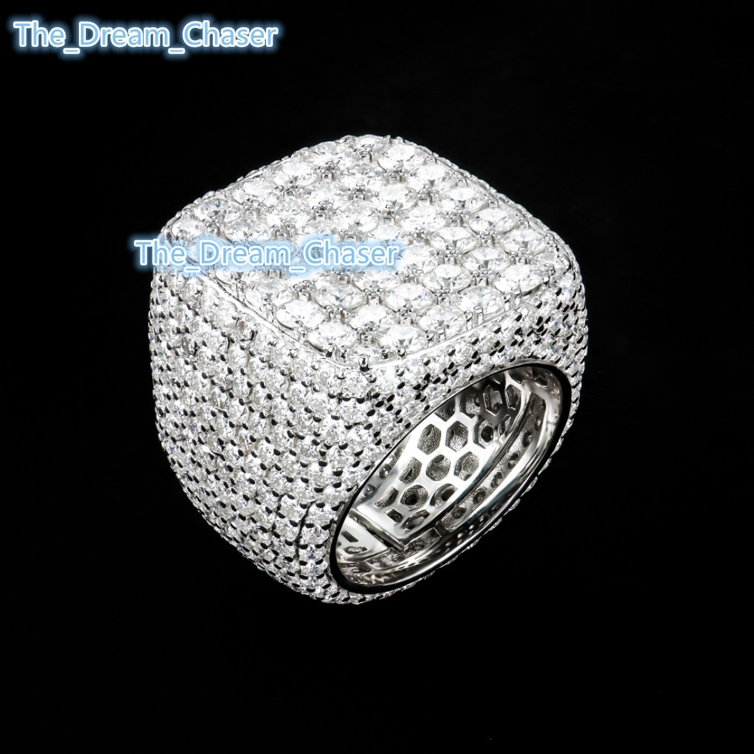 Custom GRA Certified Trending S925 Sterling Silver White Gold Plated Prong Setting Mossanite Diamond Iced Moissanite Cuban Ring