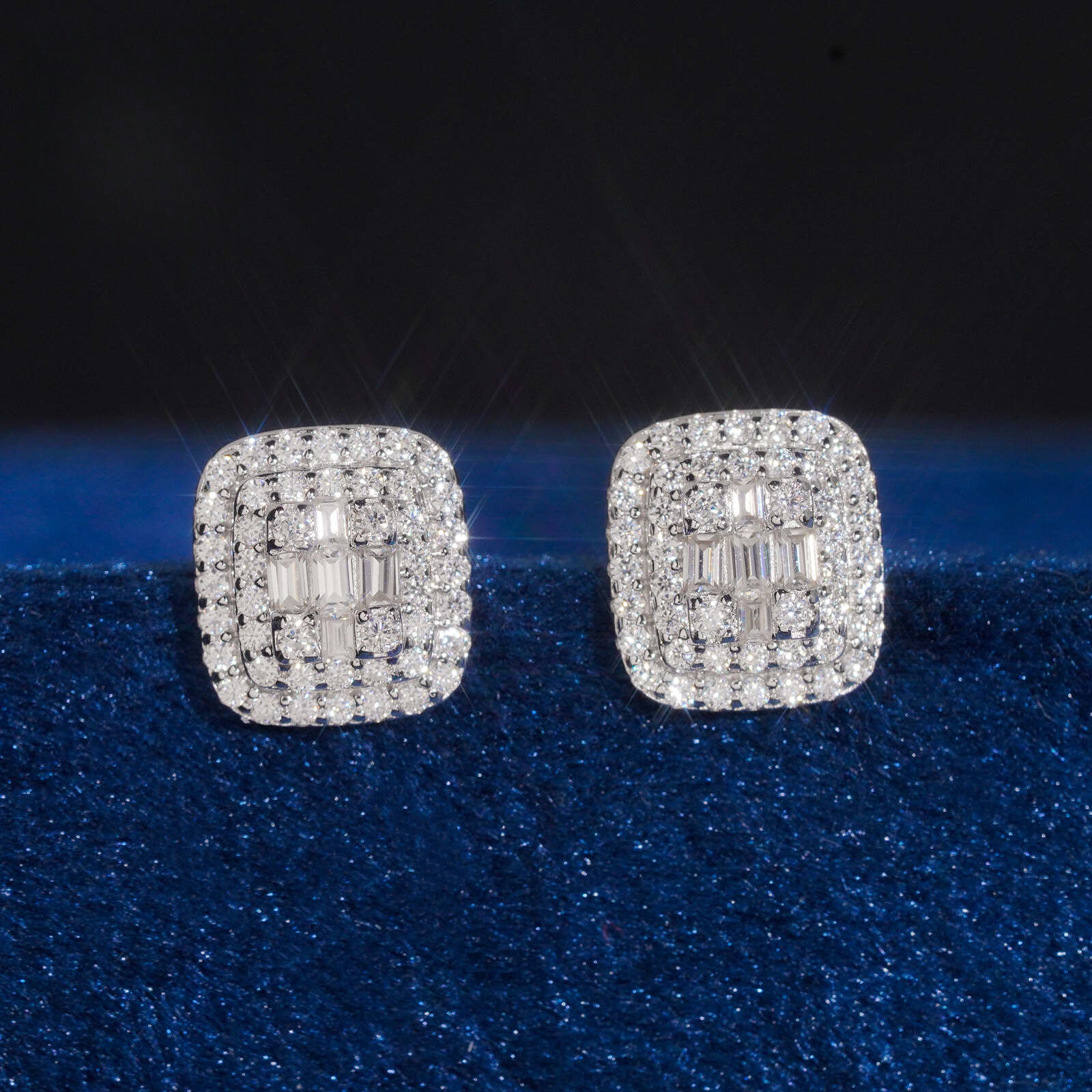 GRA Moissanite pillow-shaped S925 silver, stepped design, fully encrusted with diamonds, sugar cube earrings, wholesale for independent online store