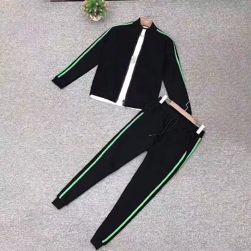 Spring Autumn 2026 New Men's Sportswear Casual Jacket Couple Style Color-block Striped Long Pants Two-piece Set