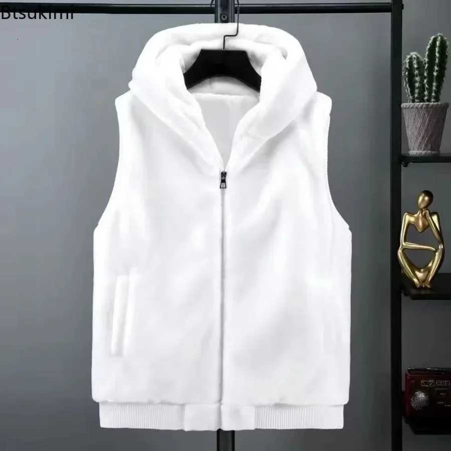 Vests 2026 Autumn Winter Men's Men's Thicked Golden Velvet Warm Vest Fashion Solid Sleeveless Zipper Hooded Jacket Fake Fur Couple Waistco